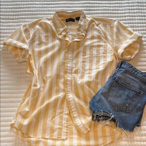 Unisex Faded Glory Yellow/White Striped Cotton Button Down Size L (m) XL (w)